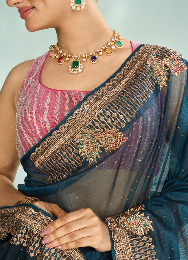 Mohey Women Minimally Blue Saree