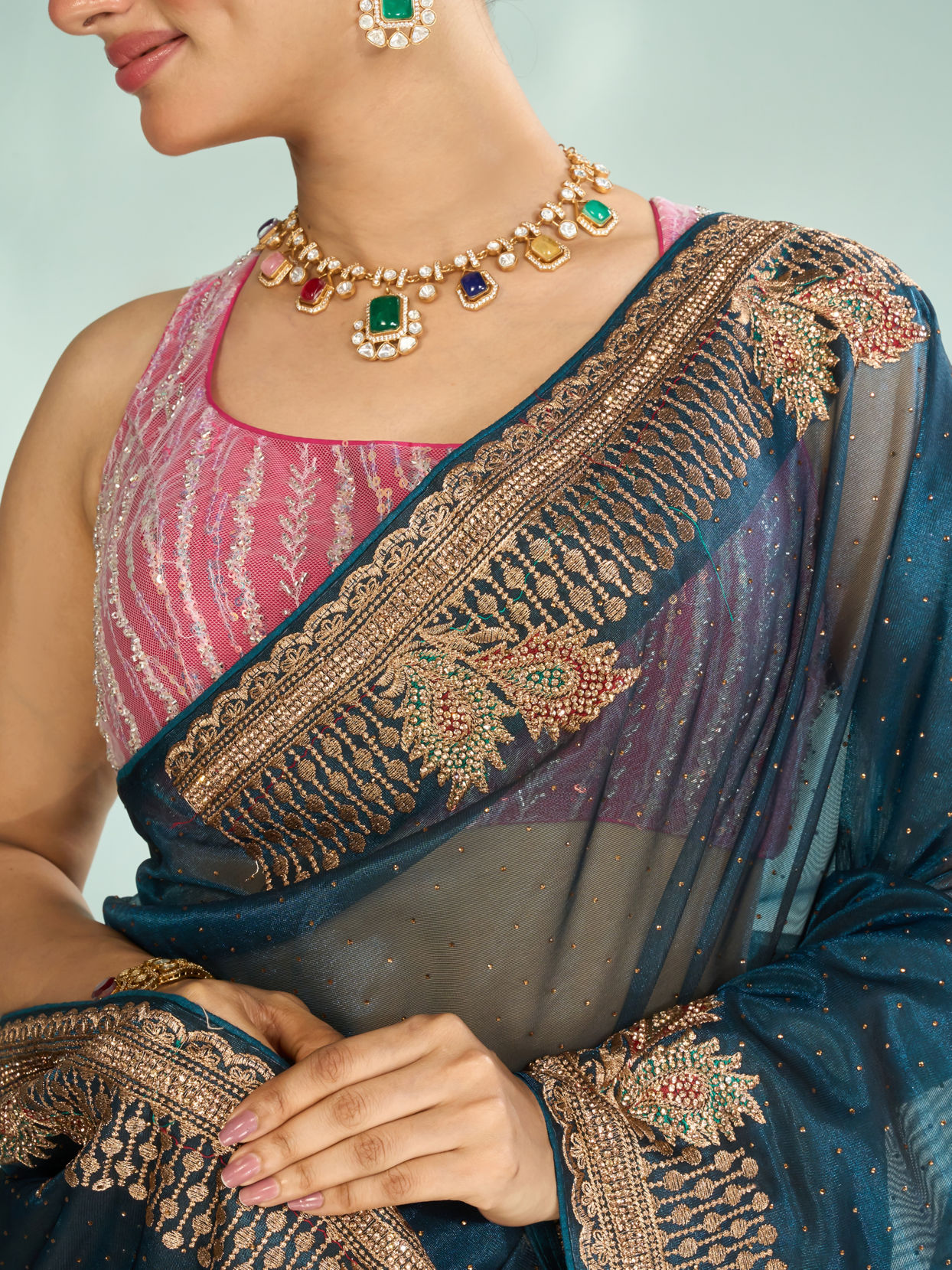 Mohey Women Minimally Blue Saree