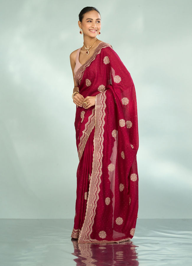 Mohey Women Gleaming Maroon Saree