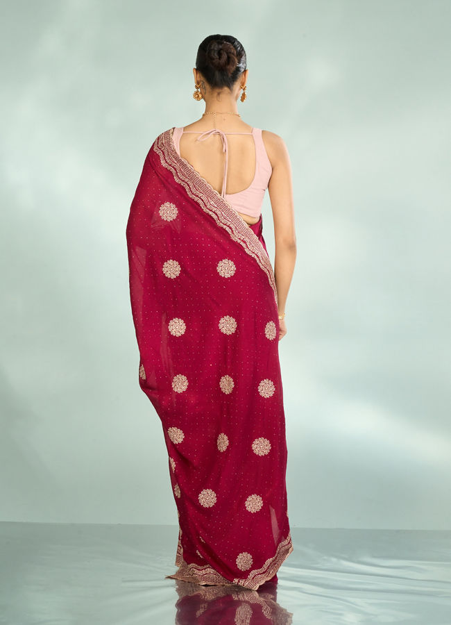 Mohey Women Gleaming Maroon Saree