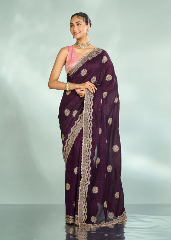 Mohey Women Wine Elegance Saree