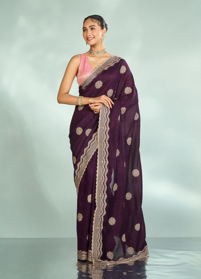 Mohey Women Wine Elegance Saree