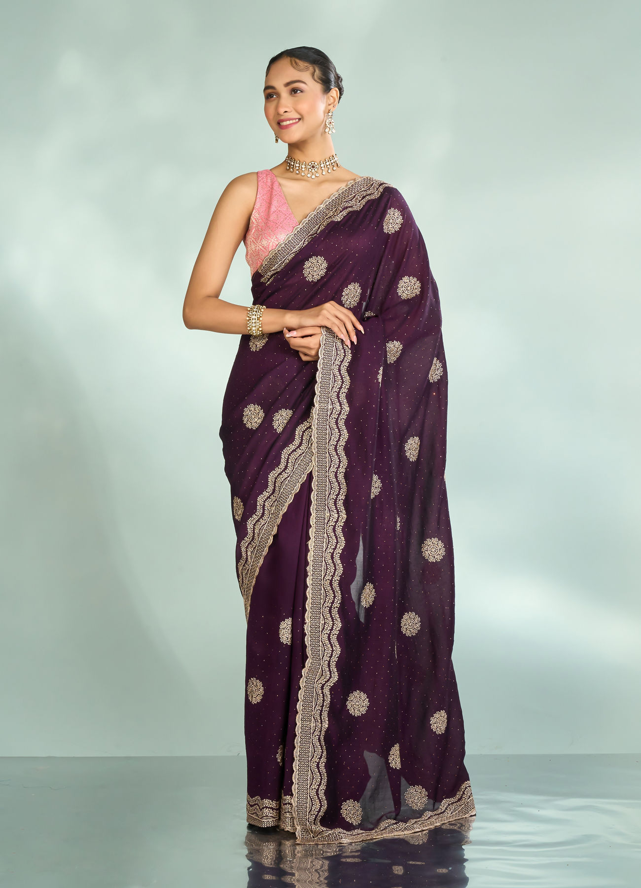 Mohey Women Wine Elegance Saree