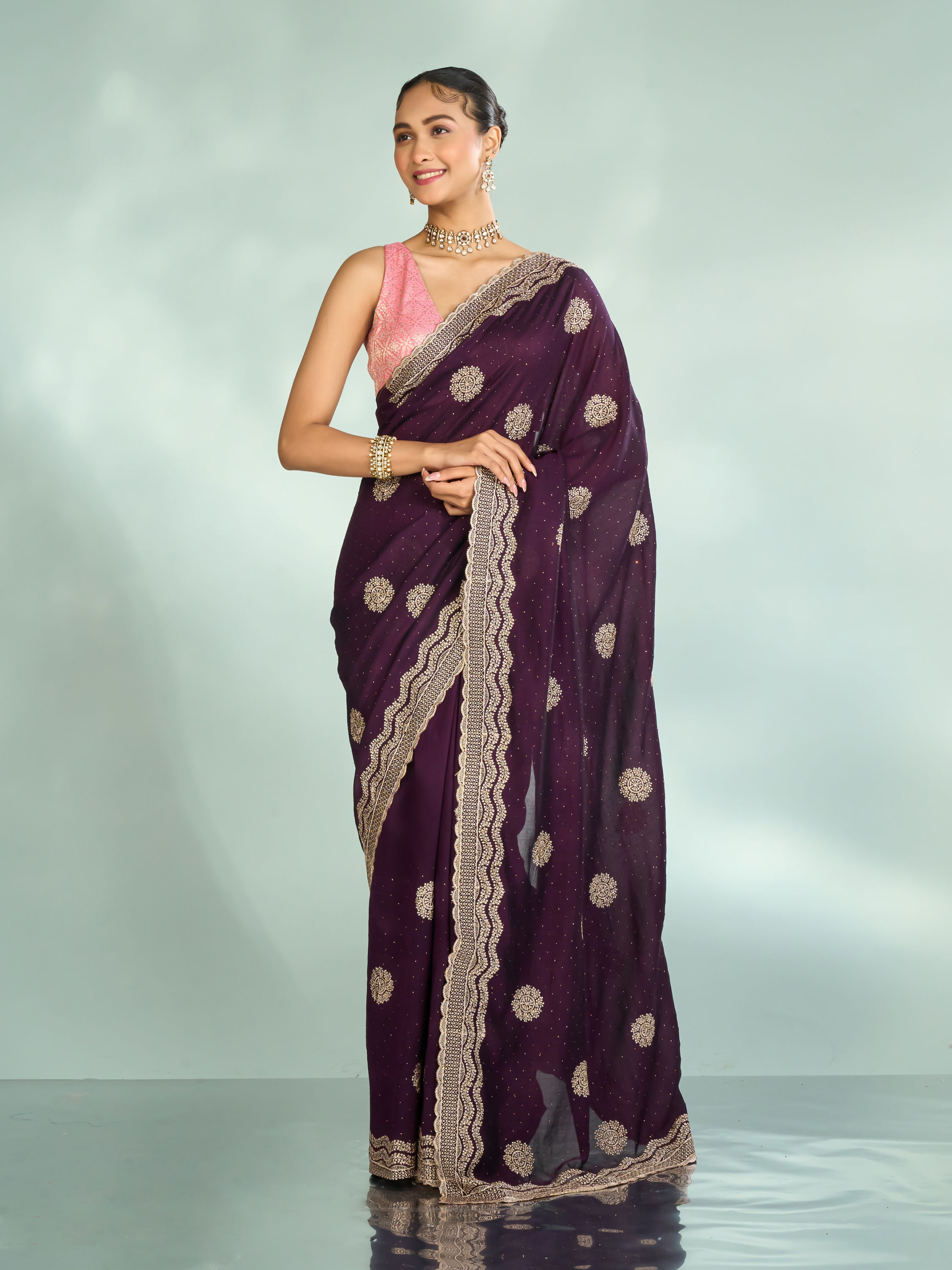Mohey Women Wine Elegance Saree