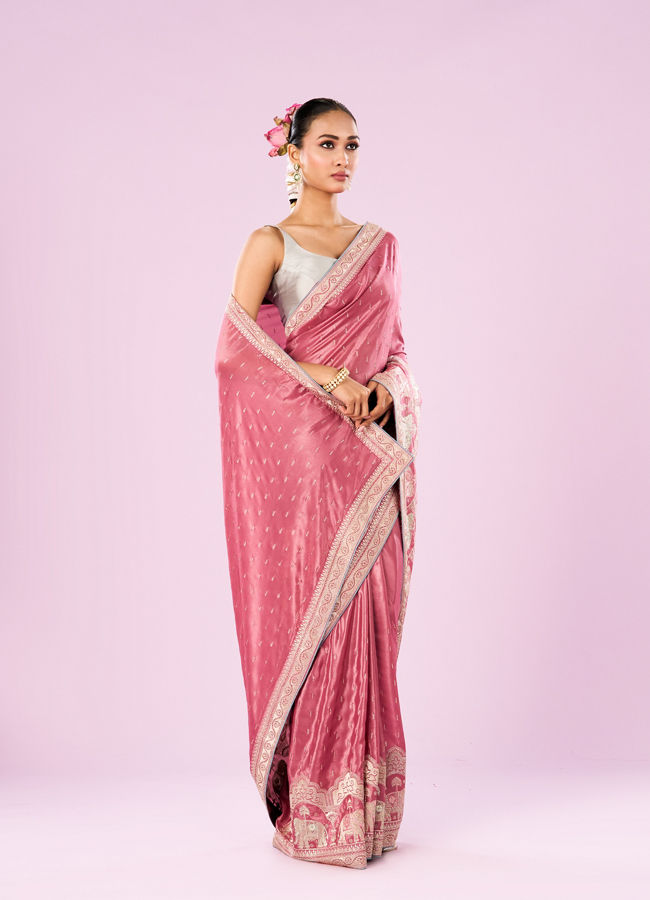 Mohey Women Pink Art Silk Saree