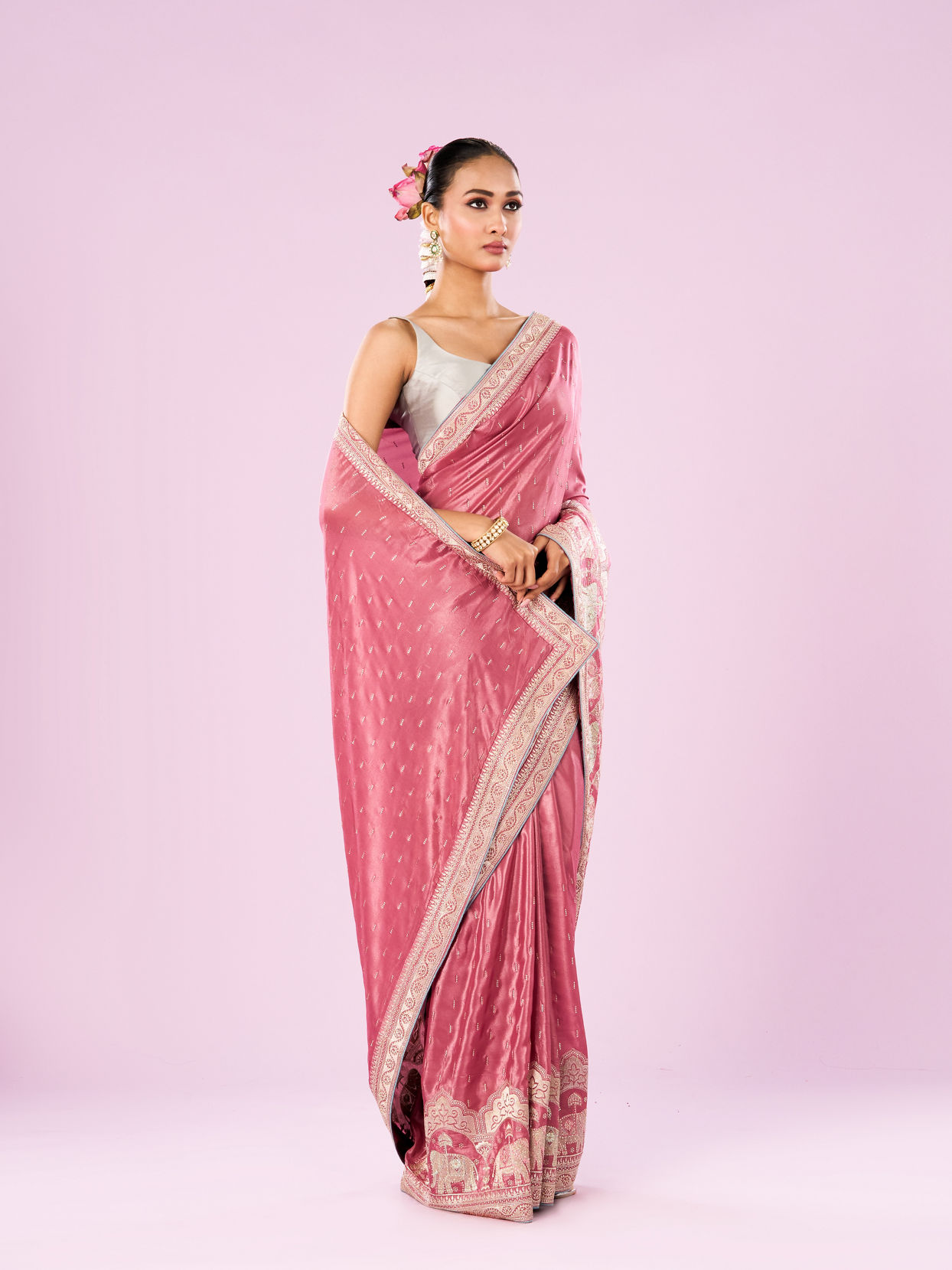Mohey Women Pink Art Silk Saree