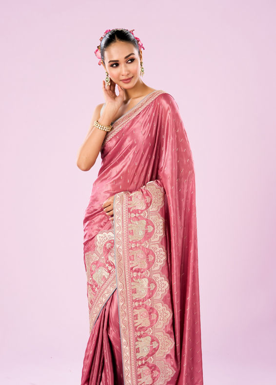 Mohey Women Pink Art Silk Saree
