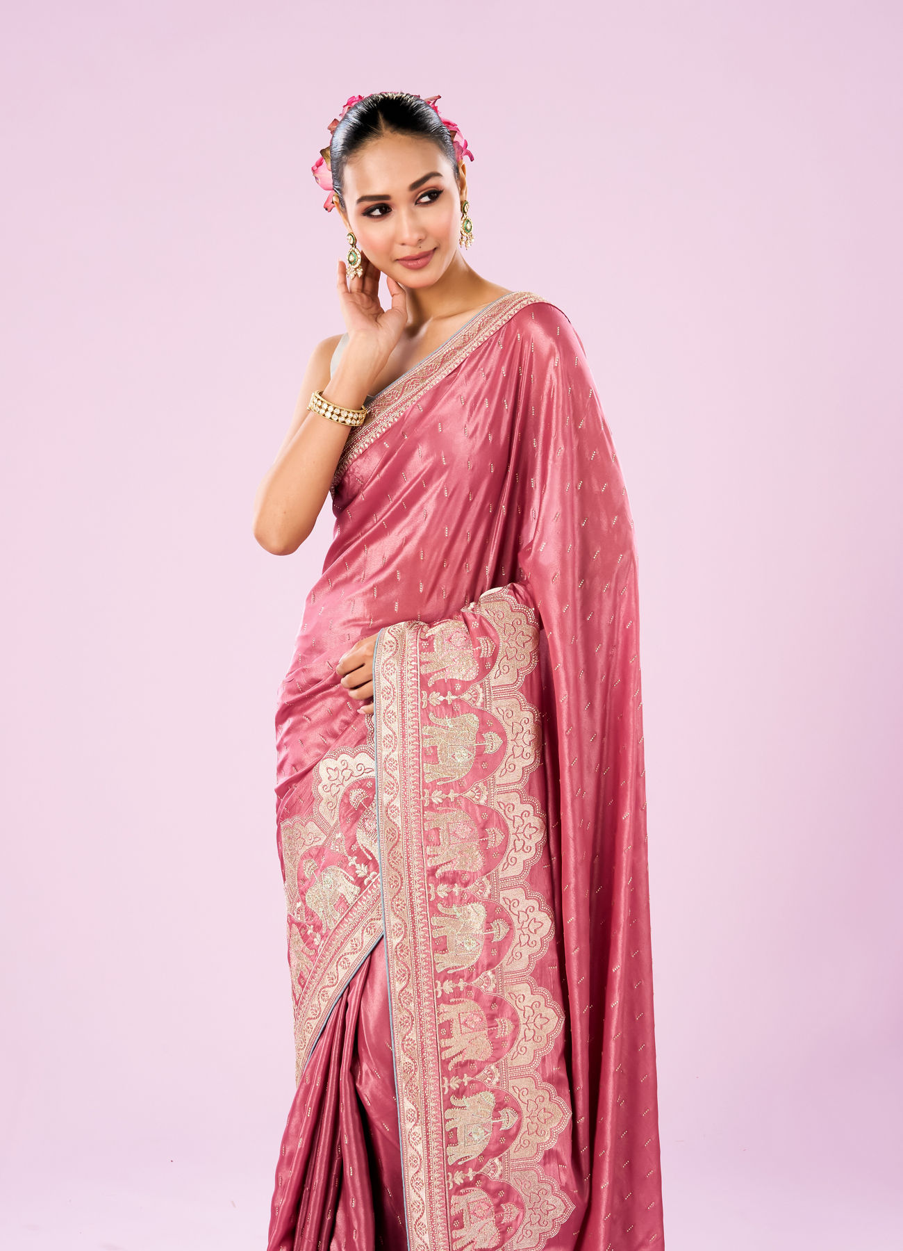 Mohey Women Pink Art Silk Saree