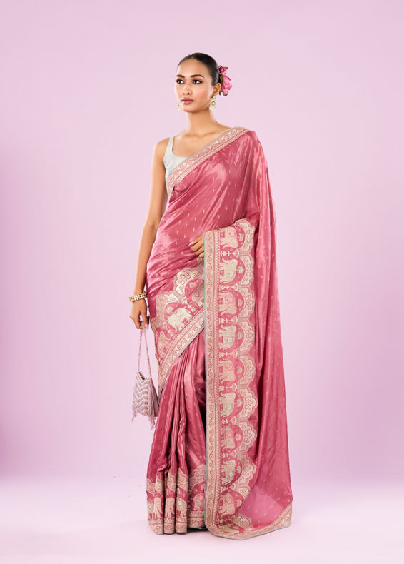 Mohey Women Pink Art Silk Saree