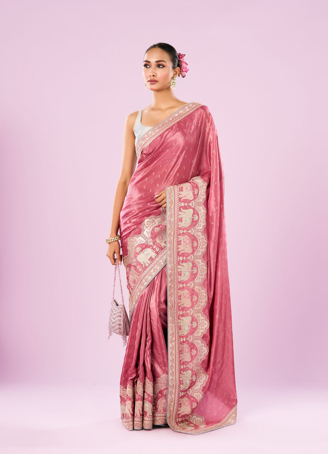Mohey Women Pink Art Silk Saree