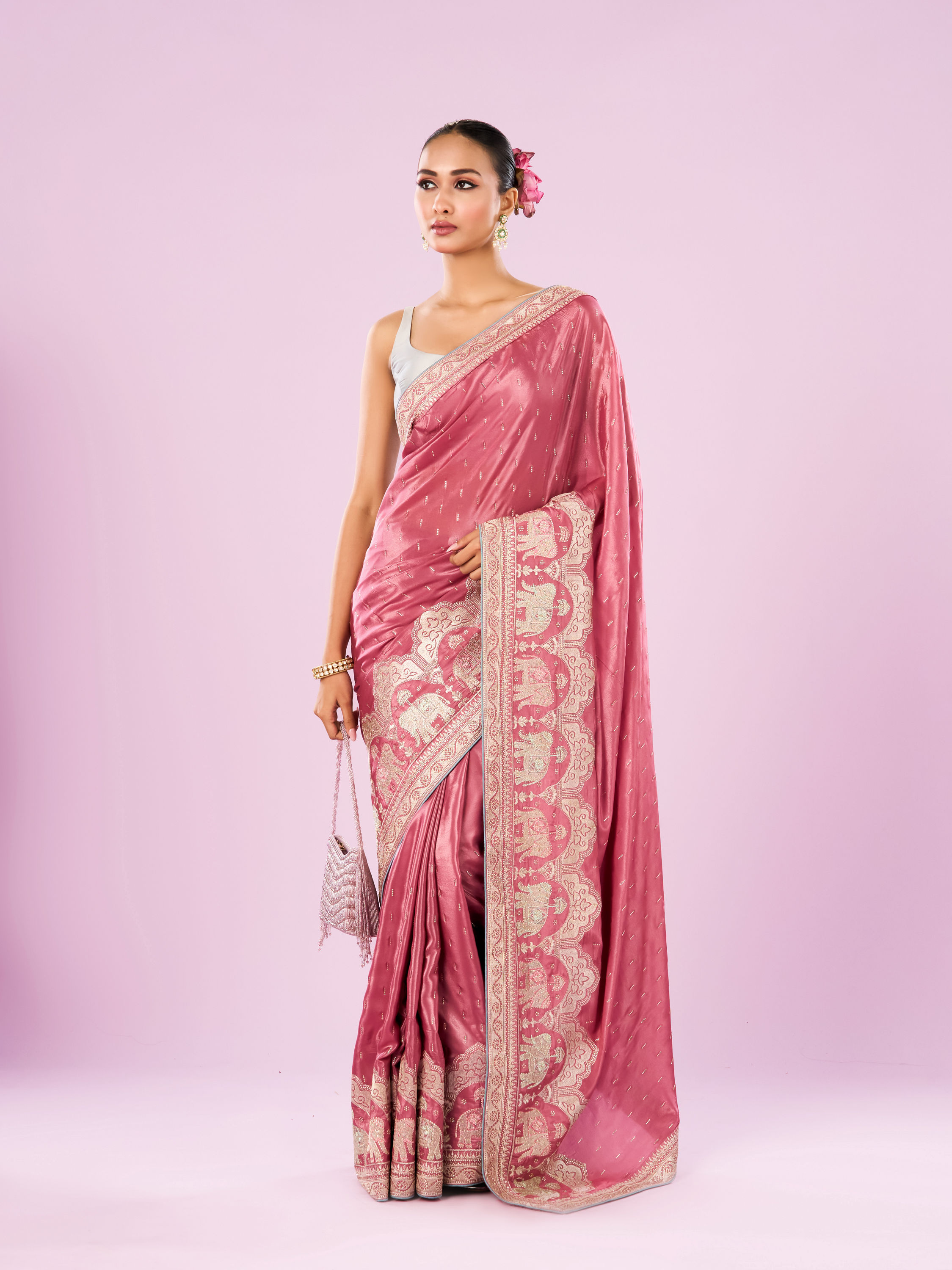 Mohey Women Pink Art Silk Saree