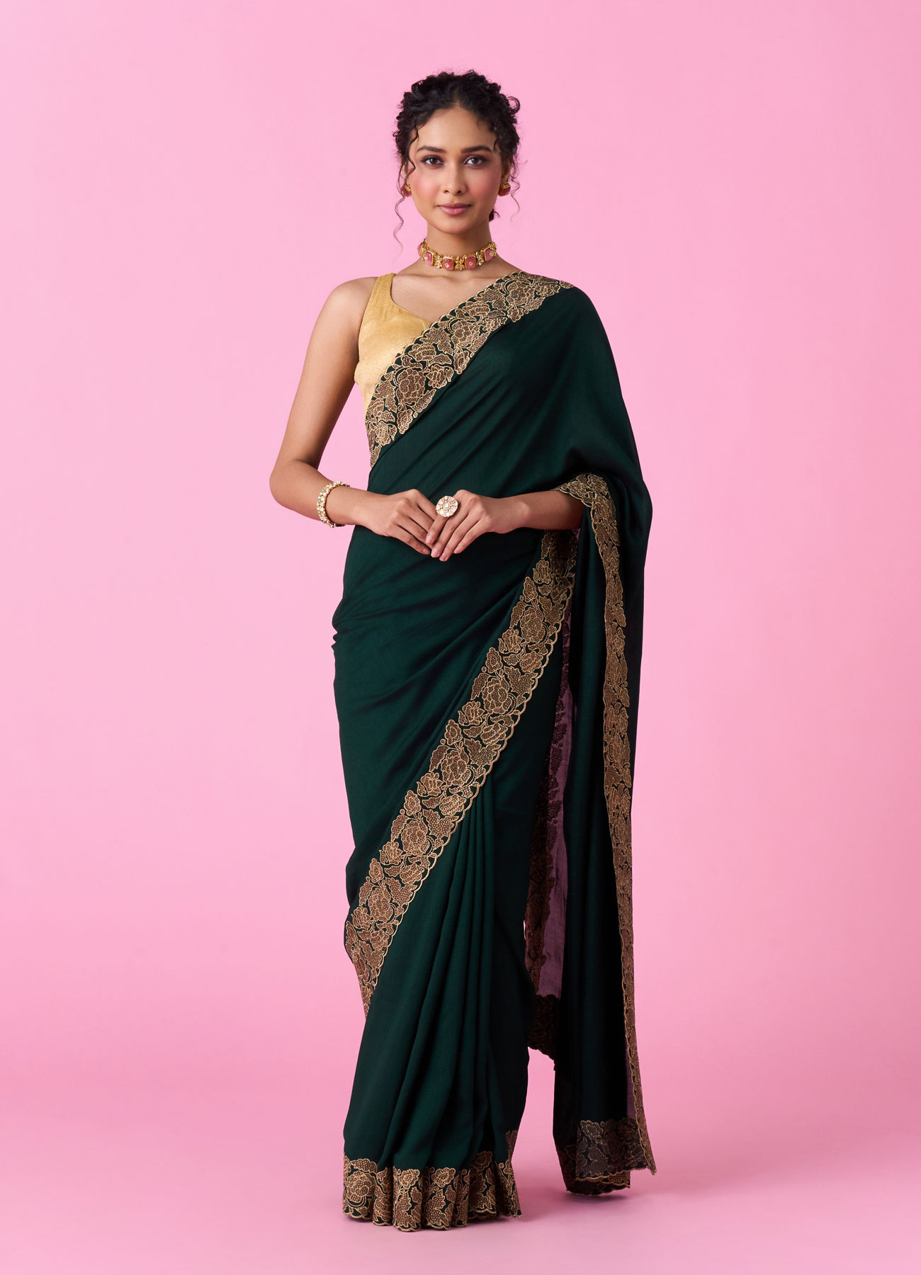 Mohey Women Bottle Green Lush Saree