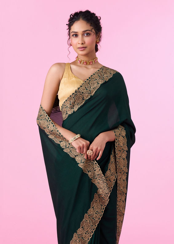 Mohey Women Bottle Green Lush Saree