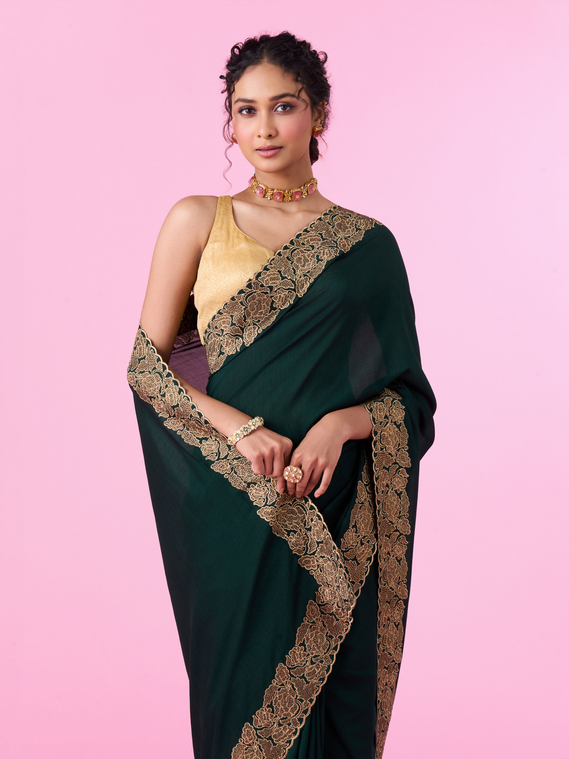 Mohey Women Bottle Green Lush Saree