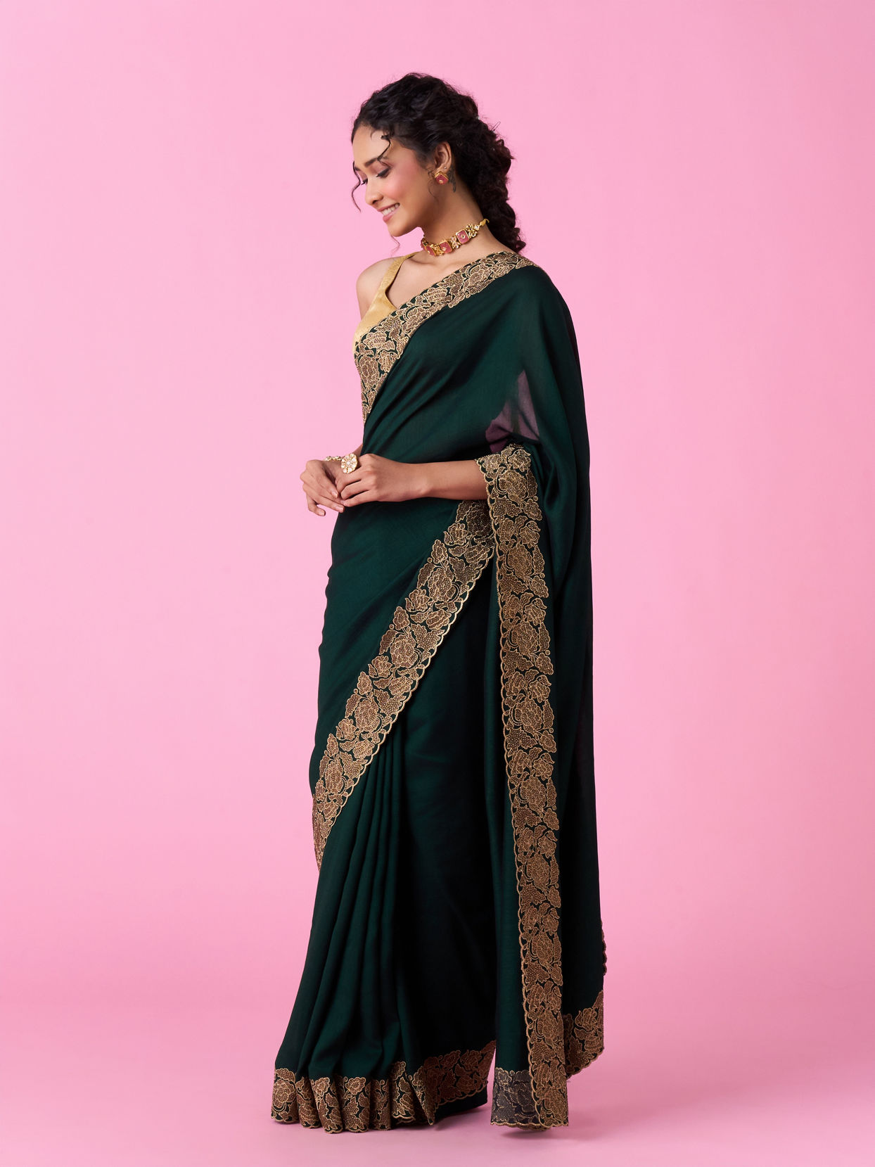 Mohey Women Bottle Green Lush Saree