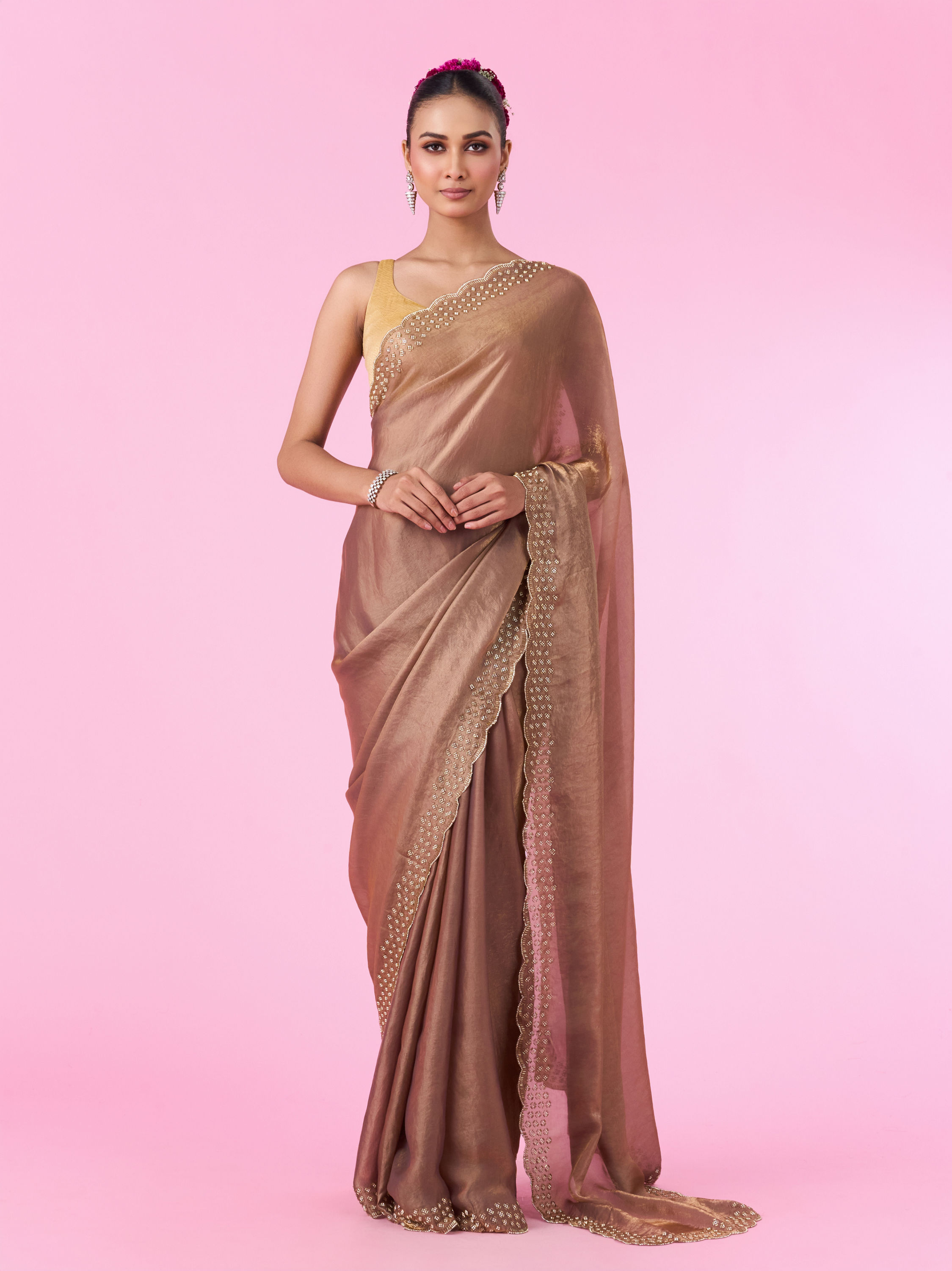 Mohey Women Organza Fantasy Fawn Saree