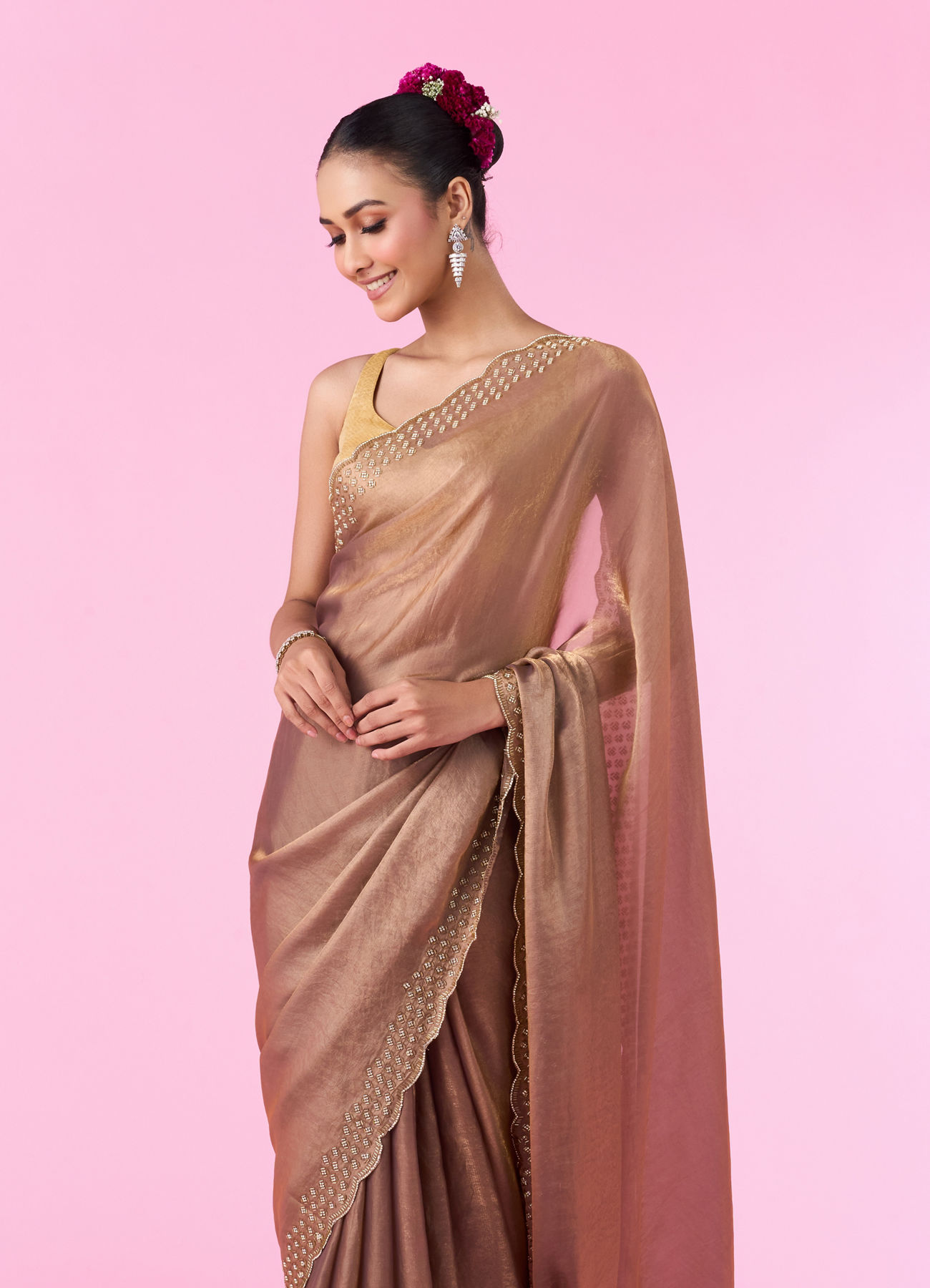 Mohey Women Organza Fantasy Fawn Saree