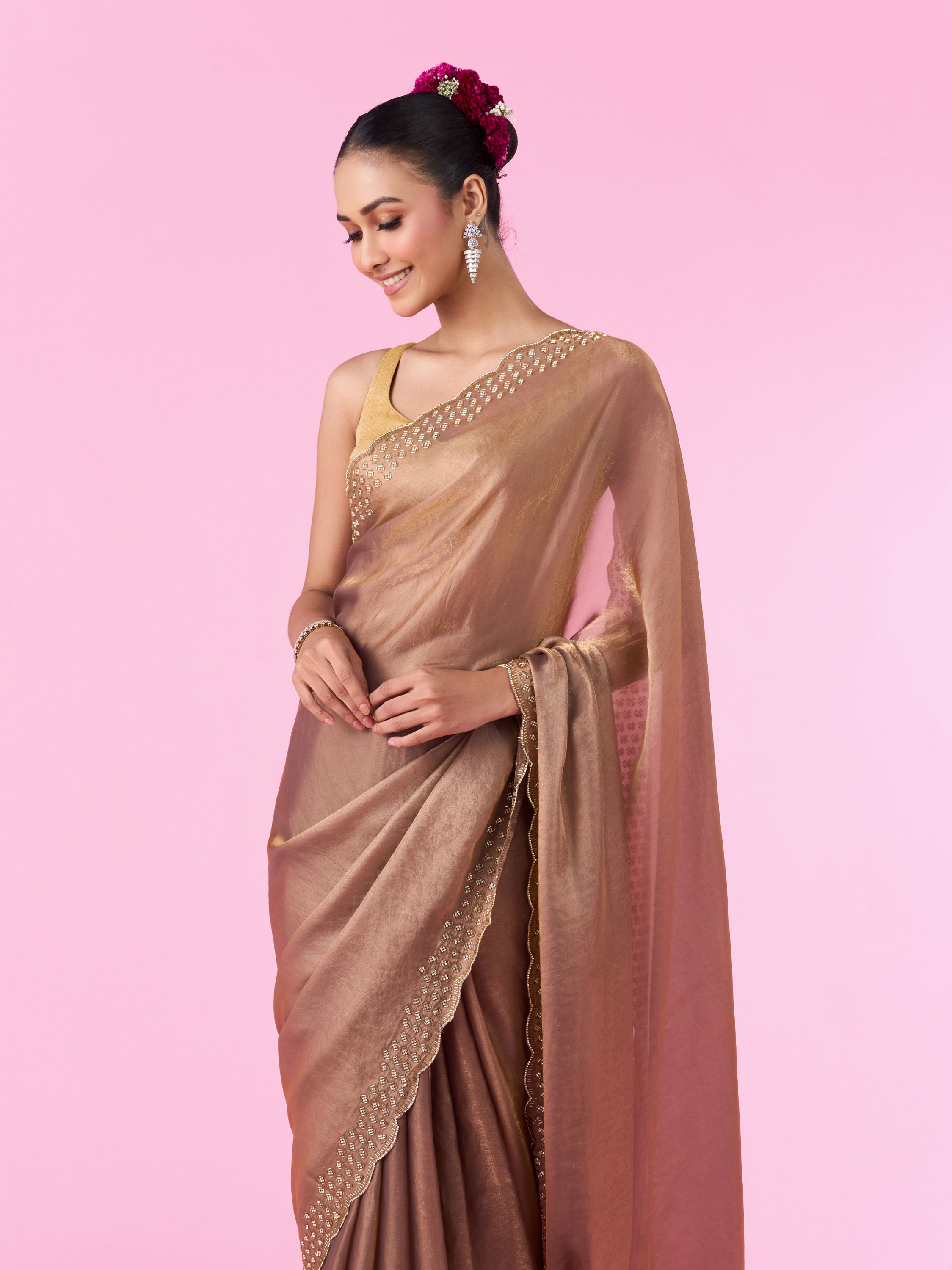 Mohey Women Organza Fantasy Fawn Saree