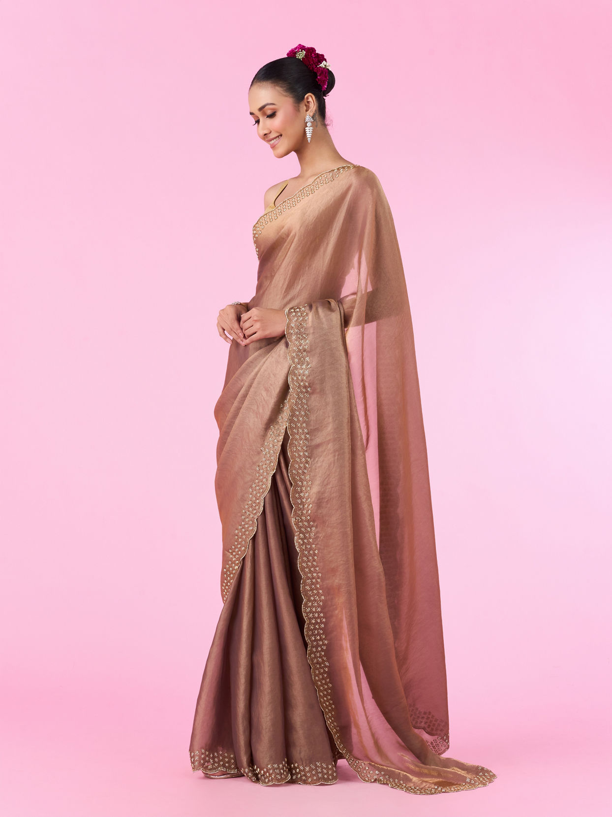 Mohey Women Organza Fantasy Fawn Saree