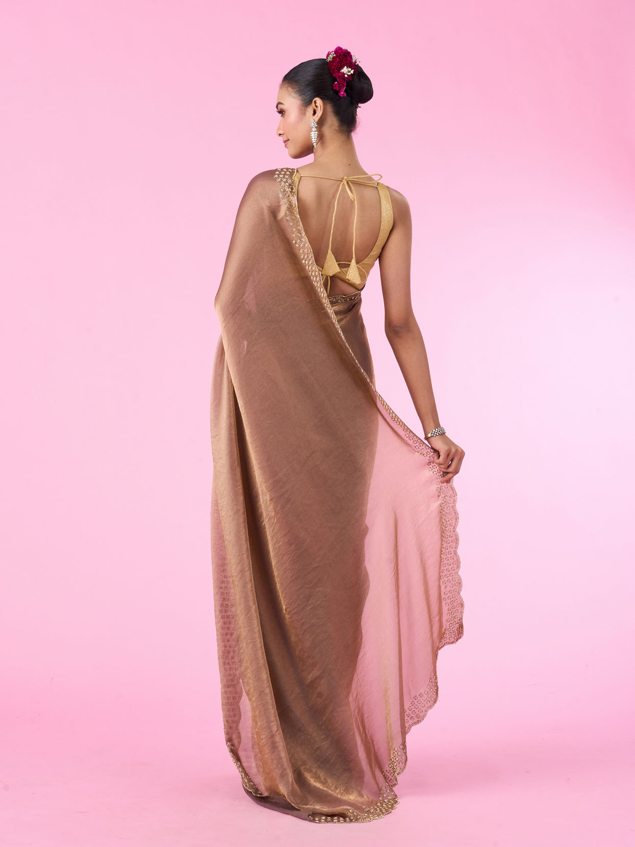 Mohey Women Organza Fantasy Fawn Saree