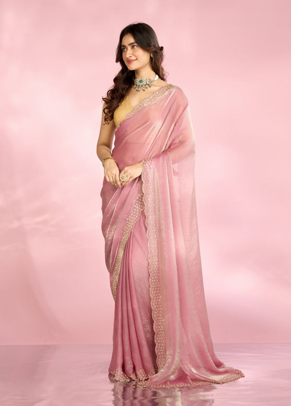 Mohey Women Dusty Pink Organza Saree