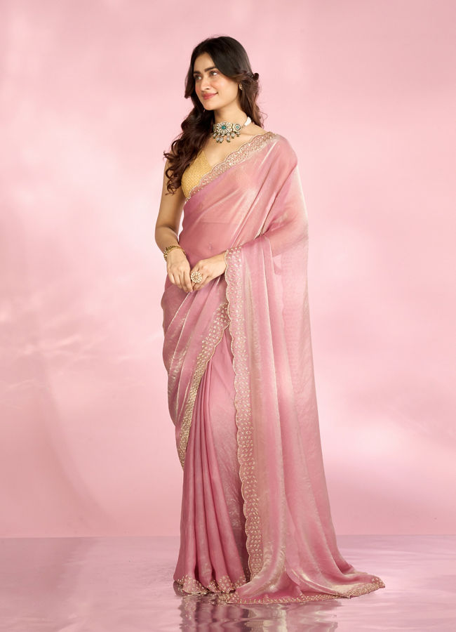 Mohey Women Dusty Pink Organza Saree