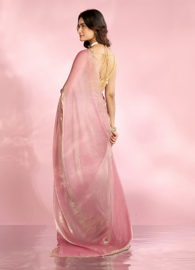Mohey Women Dusty Pink Organza Saree
