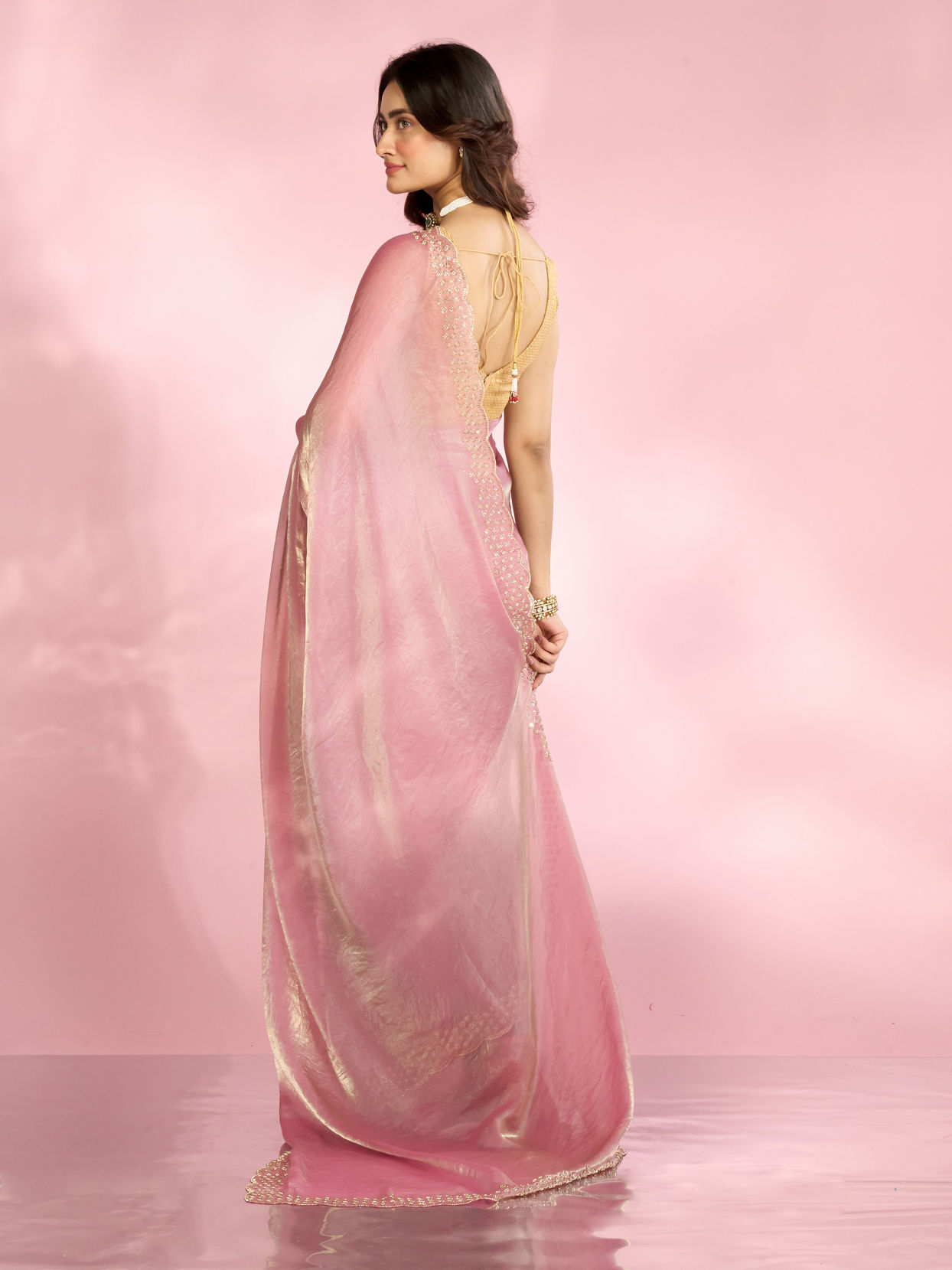 Mohey Women Dusty Pink Organza Saree
