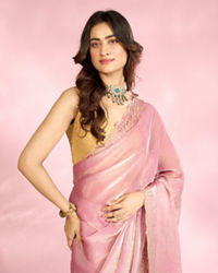 Mohey Women Dusty Pink Organza Saree
