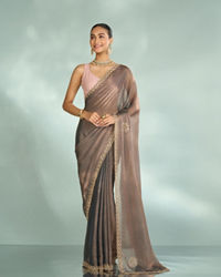 Mohey Women Elegant Grey Chinon Saree