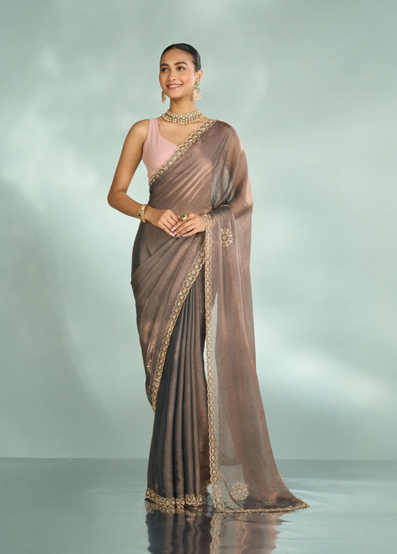 Mohey Women Elegant Grey Chinon Saree