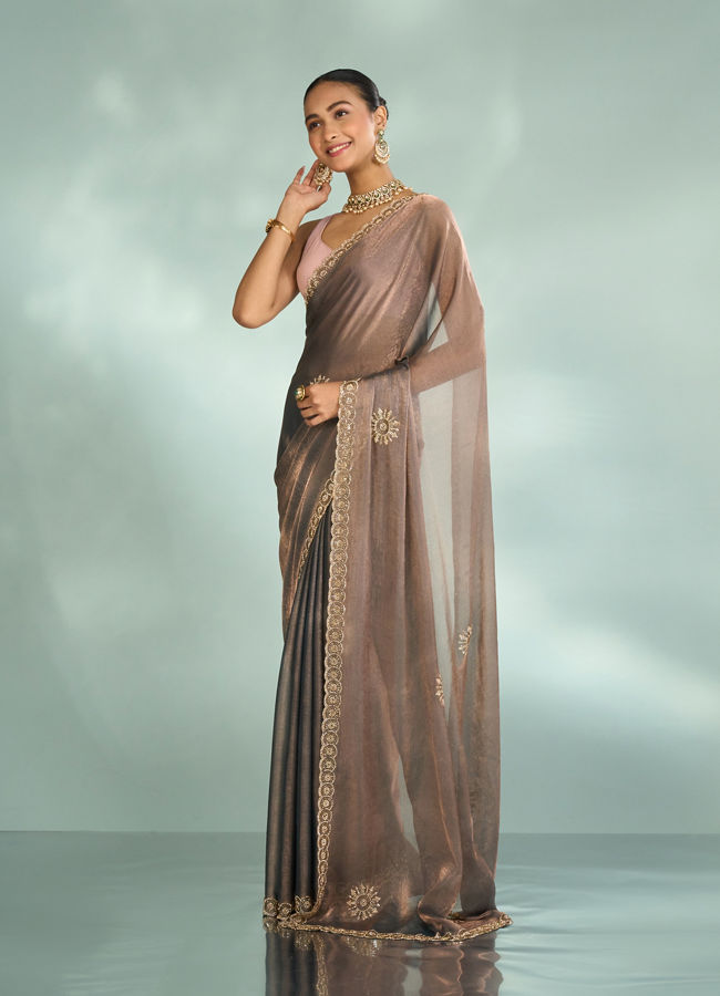 Mohey Women Elegant Grey Chinon Saree