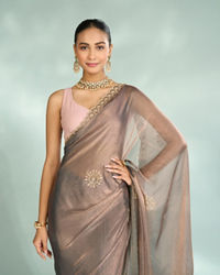 Mohey Women Elegant Grey Chinon Saree