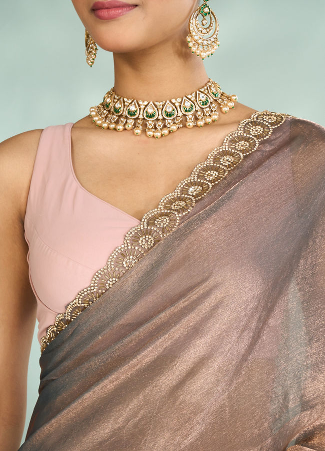 Mohey Women Elegant Grey Chinon Saree