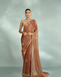 Mohey Women Elegant Rust Red Chinon Saree