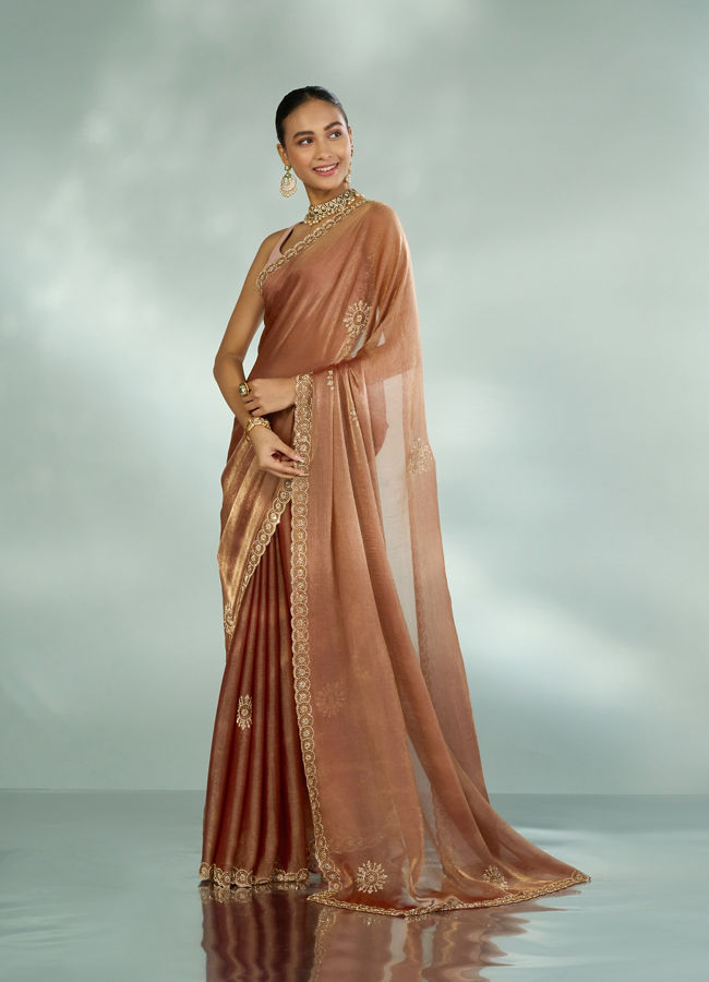 Mohey Women Elegant Rust Red Chinon Saree