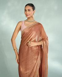 Mohey Women Elegant Rust Red Chinon Saree