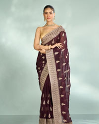 Mohey Women Wine Elegance Organza Saree