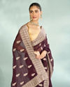 Mohey Women Wine Elegance Organza Saree