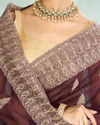 Mohey Women Wine Elegance Organza Saree