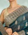 Mohey Women Tantalizing Green Organza Saree