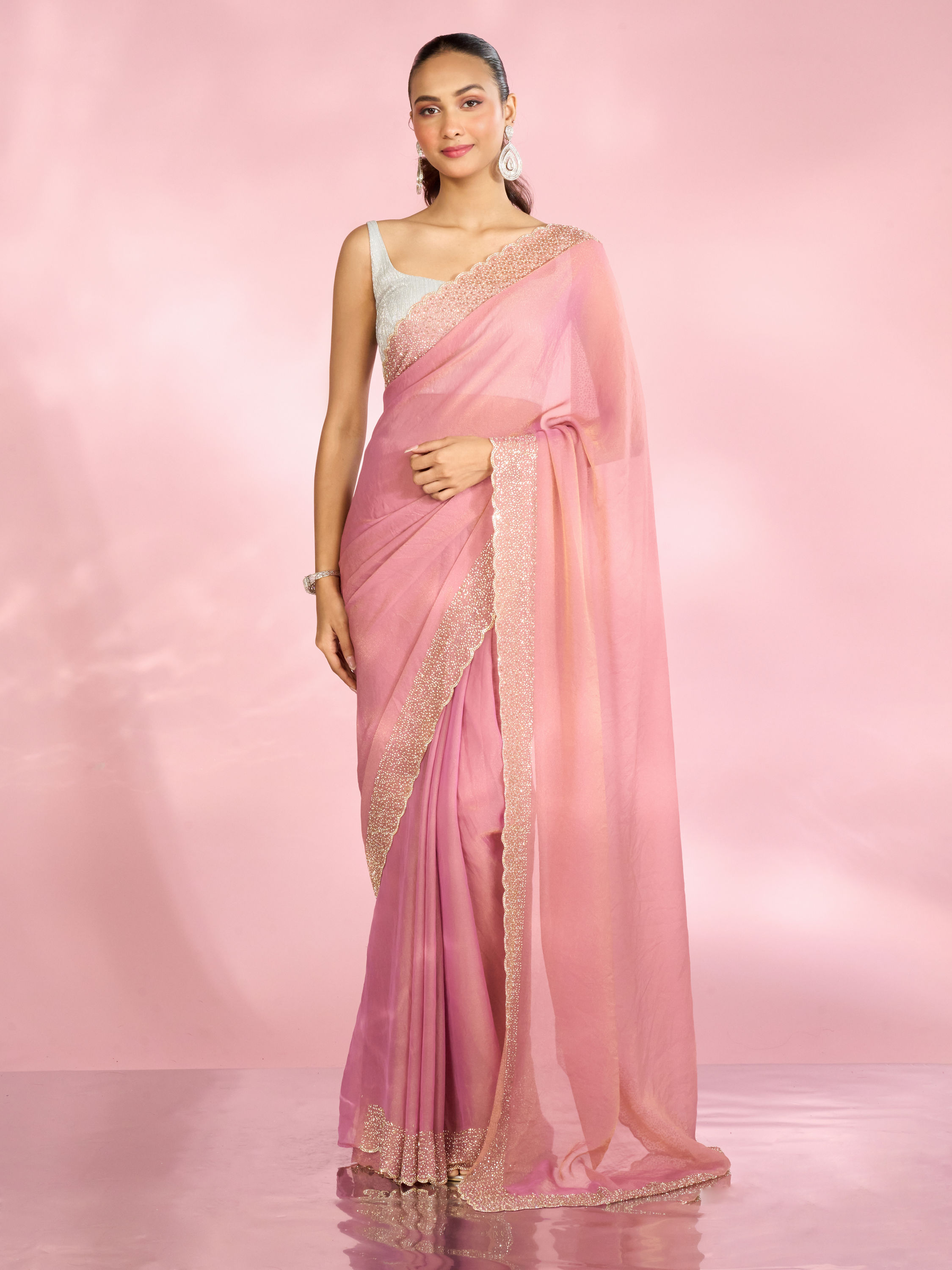 Mohey Women Radiant Pink Organza Saree