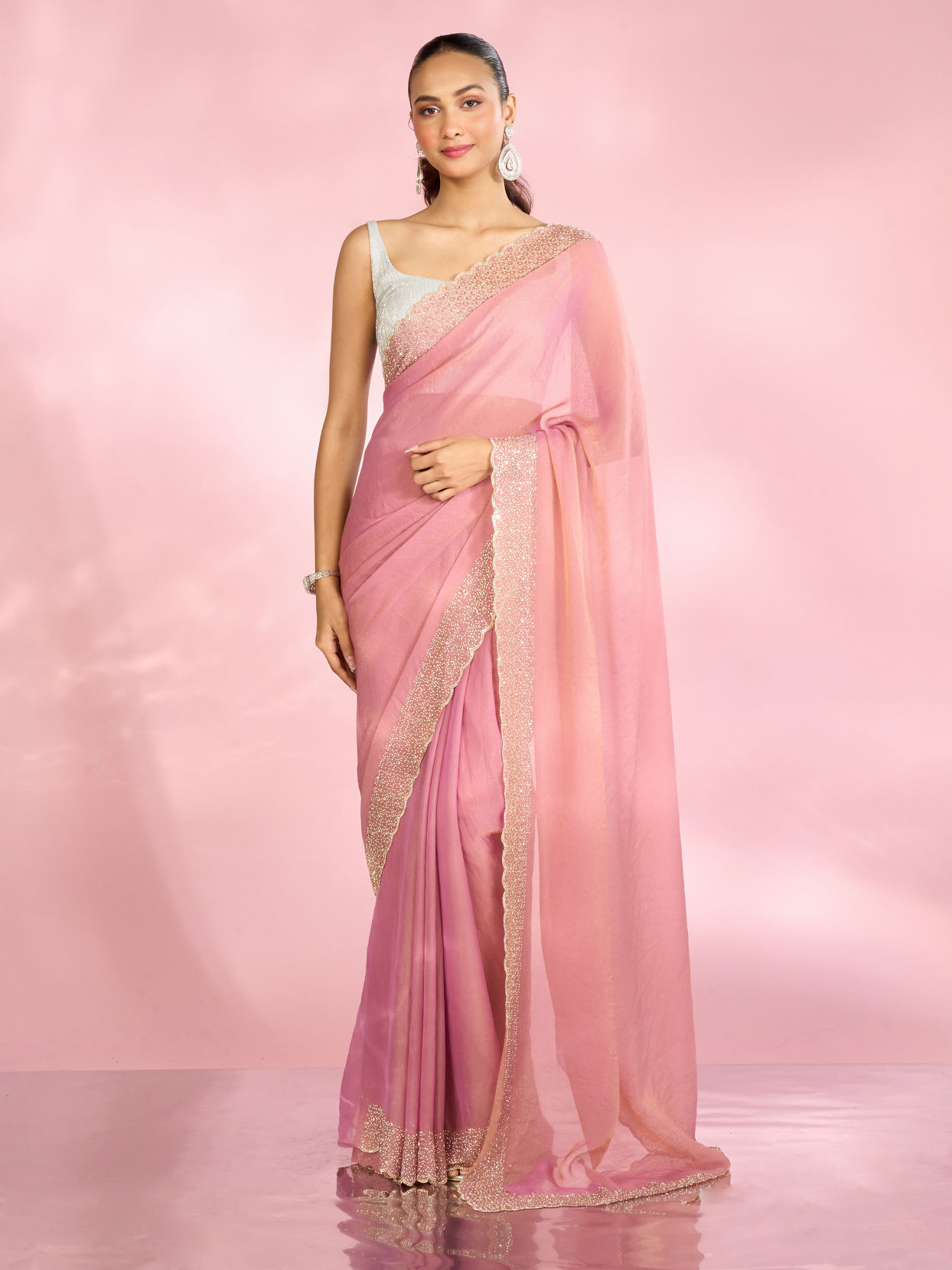 Mohey Women Radiant Pink Organza Saree