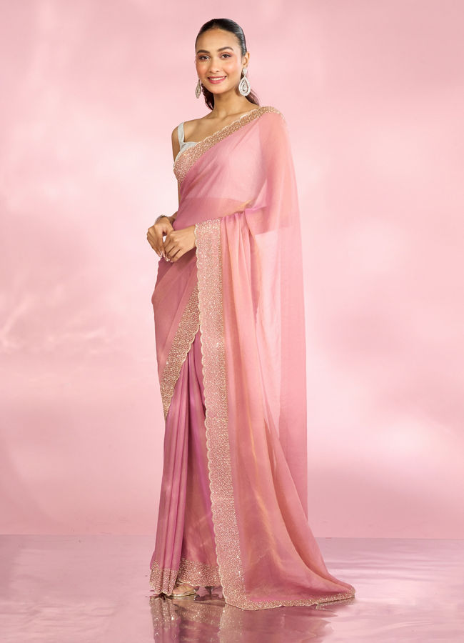 Mohey Women Radiant Pink Organza Saree