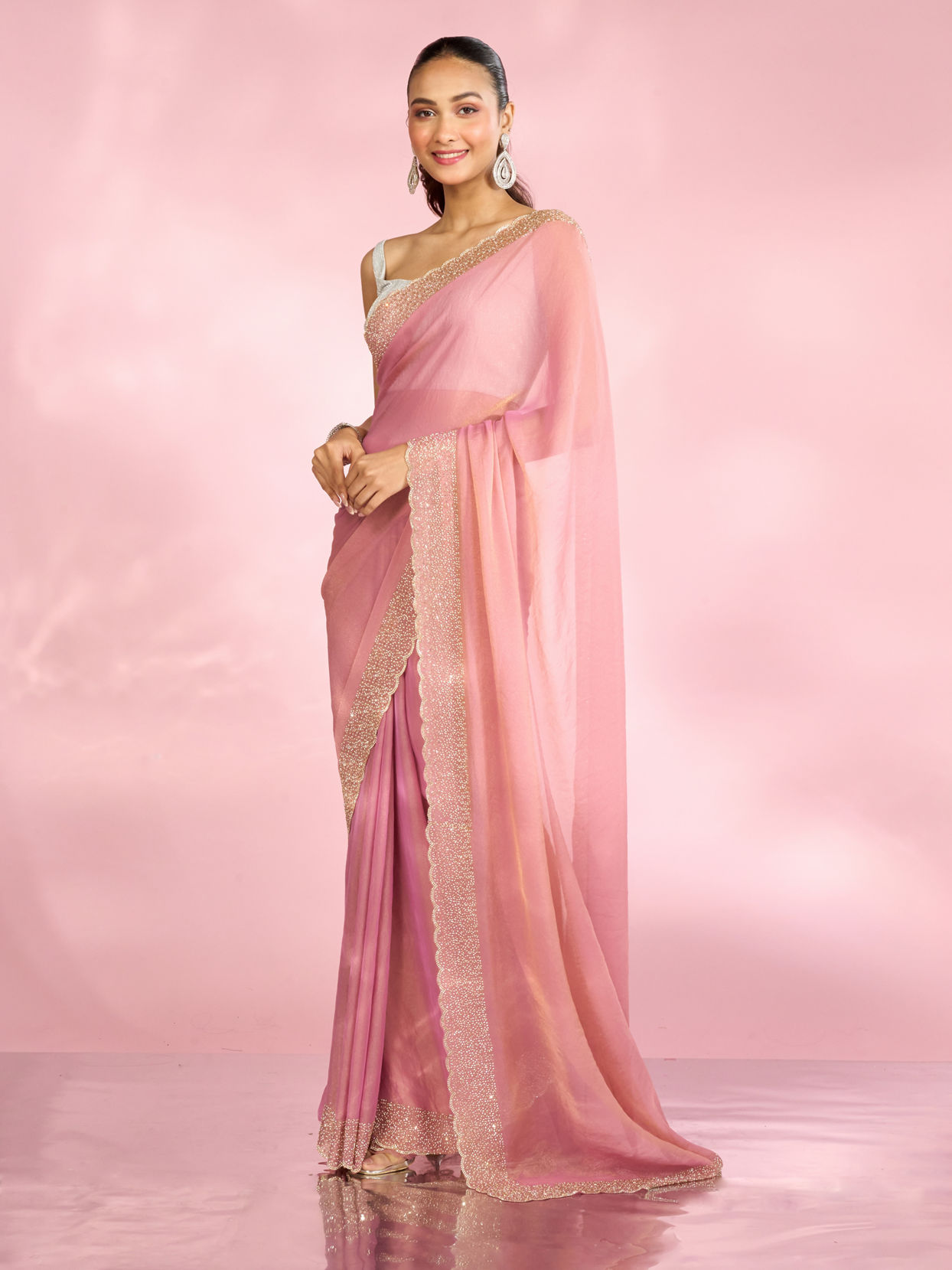 Mohey Women Radiant Pink Organza Saree