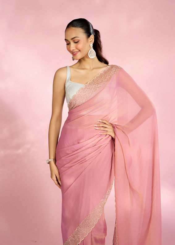 Mohey Women Radiant Pink Organza Saree