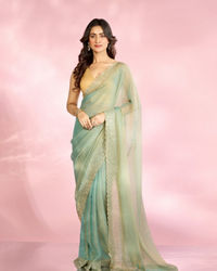 Mohey Women Ethereal Light Blue Organza Saree