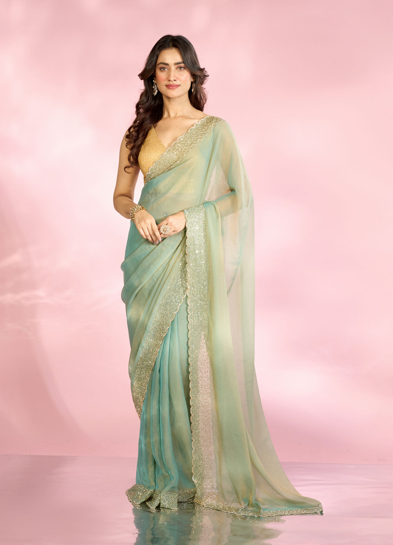 Mohey Women Ethereal Light Blue Organza Saree