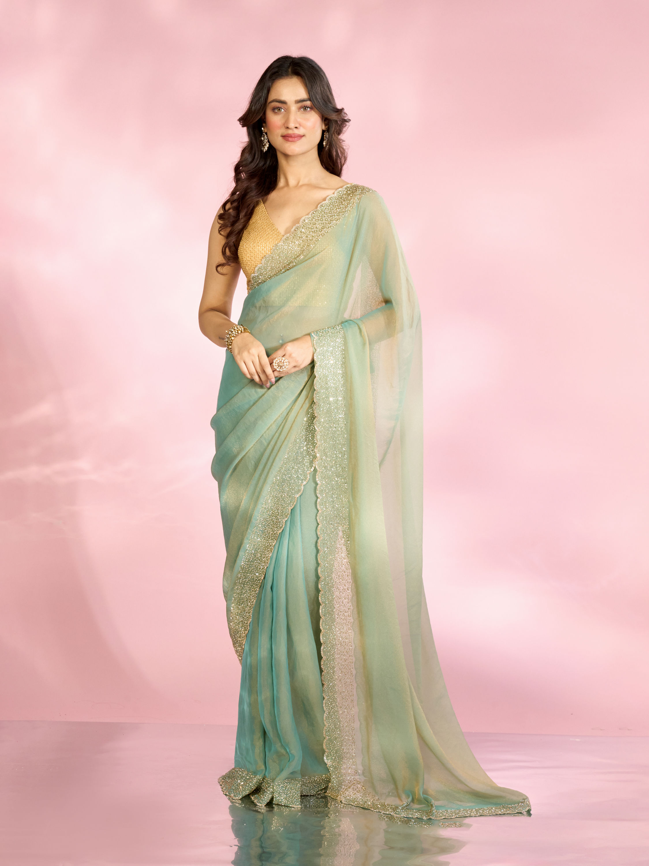 Mohey Women Ethereal Light Blue Organza Saree