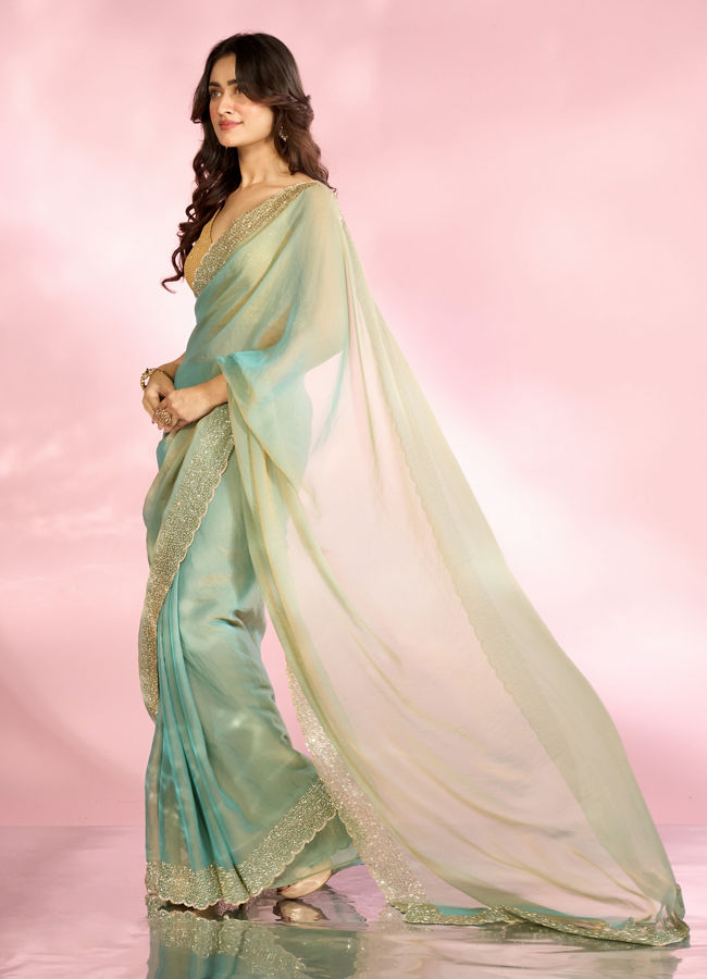 Mohey Women Ethereal Light Blue Organza Saree